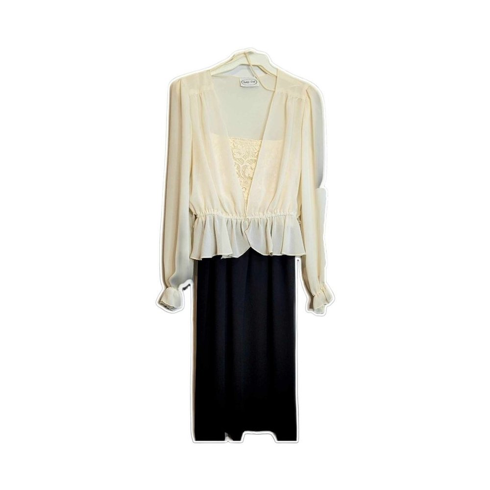 Vintage Bobbys Girl Tank Dress Sheer Peplum Jacket 2 Pieces Tag Size 8 Polyester